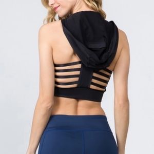 Black sports bra with removable hood